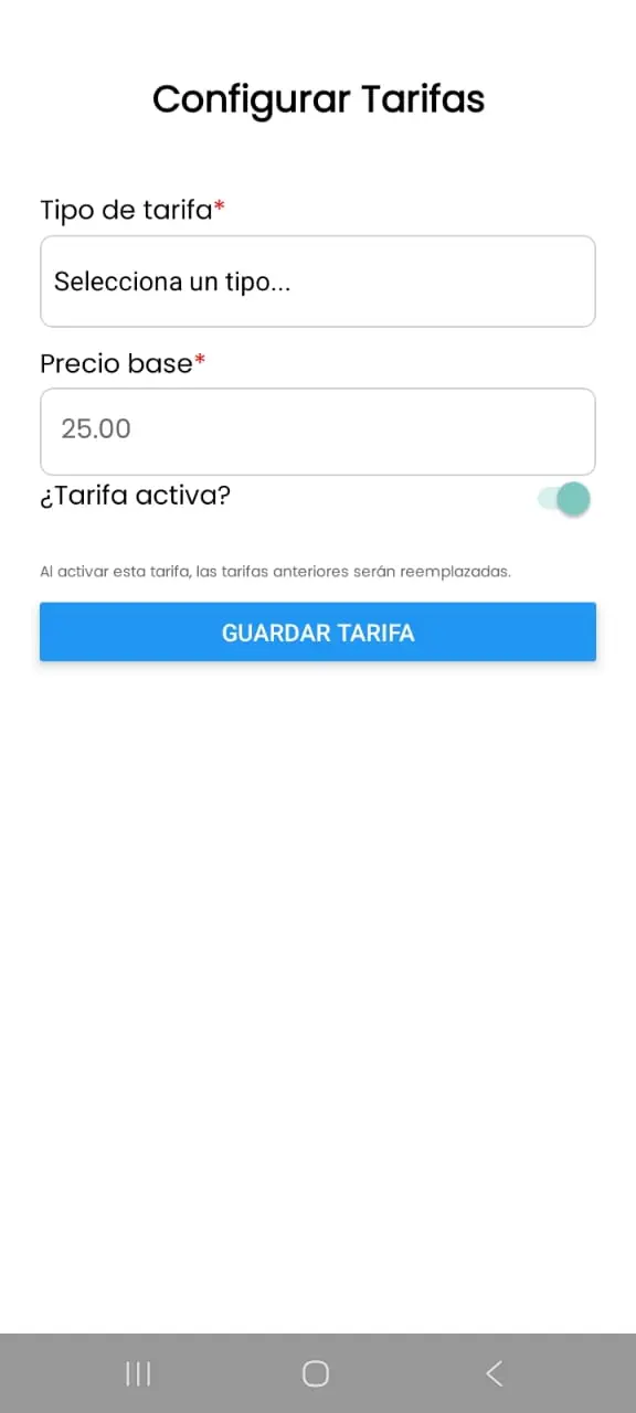 Creación de una nueva tarifa